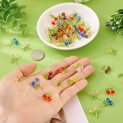 60Pcs 6 Colors Glass Pendants PALLOY-TA00249-1