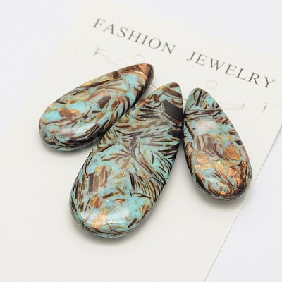 Assembled Synthetic Dyed Gemstone and Bronzite Pendant Sets G-L359-02-1