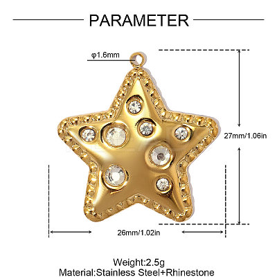 304 Stainless Steel with Crystal Rhinestone Pendants RB-OY001-24G-1