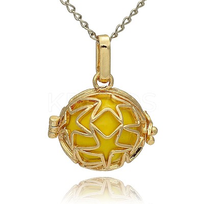 Golden Tone Brass Hollow Round Cage Pendants KK-J231-05G-1