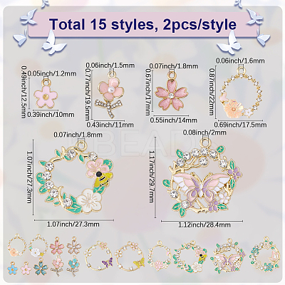 30Pcs 15 Styles Rack Plating Alloy Enamel Pendants FIND-SC0021-88-1