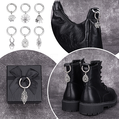 12Pcs 6 Styles Tibetan Style Alloy Spider Web & Spider Shoe Charms HJEW-PH02287-1