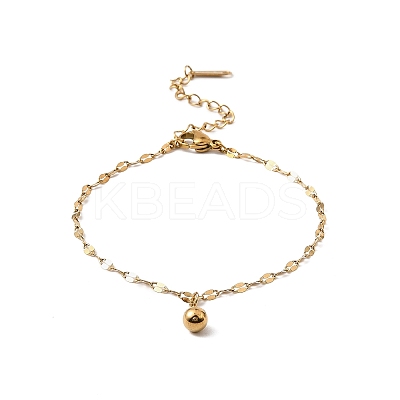 304 Stainless Steel Round Bead Charm Bracelets BJEW-G748-01G-1