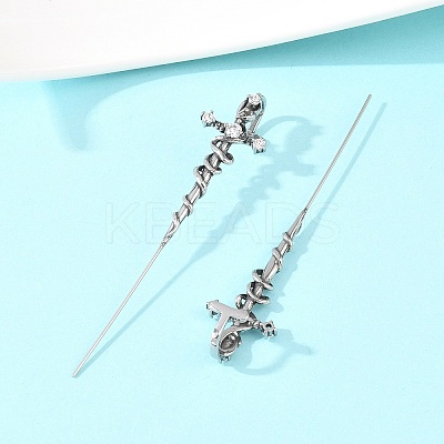 Snake Cross 316 Stainless Steel Micro Pave Clear Cubic Zirconia Ear Wrap Crawler Hook Earrings AJEW-C044-20AS-1