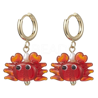 Crab Handmade Lampwork Hoop Earrings EJEW-JE06918-1