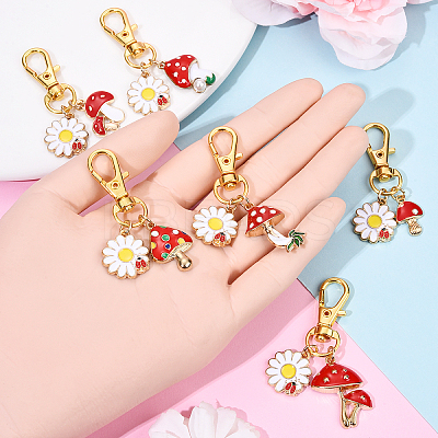 Flower & Mushroom Alloy Enamel Pendant Decorations HJEW-YW00055-01-1