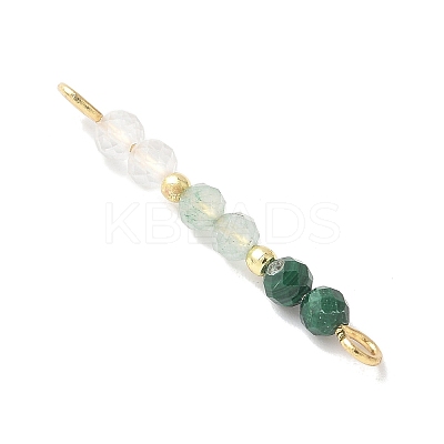 Faceted Round Natural Quartz Crystal & Green Aventurinee & Malachite Beaded Connector Charms PALLOY-JF03530-06-1