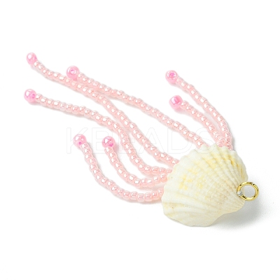 Natural Clam Shell & Glass Pearl & Glass Seed Beaded Big Pendants PALLOY-MZ00298-03-1