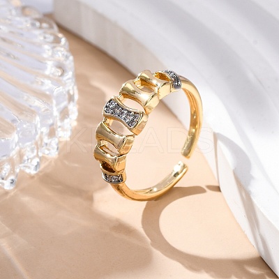 Brass Micro Pave Clear Cubic Zirconia Cuff Finger Rings for Women RJEW-C116-12G-1
