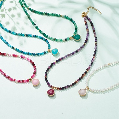 Teardrop Pendant Necklace with Round Beaded Chains NJEW-JN03921-1