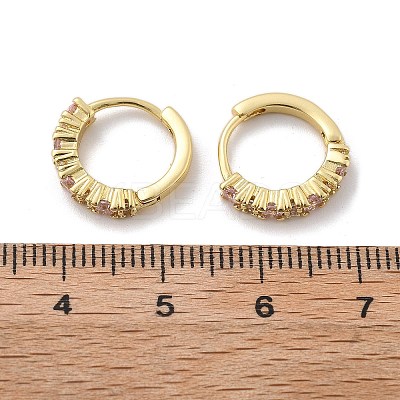 Luxury Pink Cubic Zirconia Huggie Hoop Earrings EJEW-C012-04-1