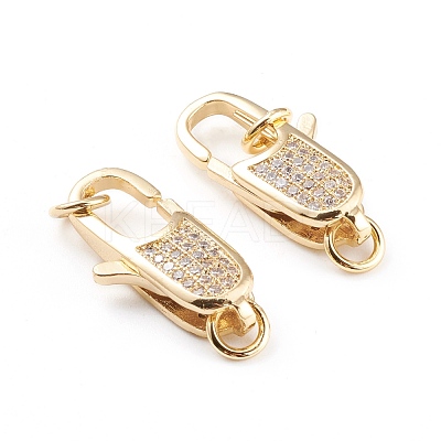 Brass Micro Pave Clear Cubic Zirconia Lobster Claw Clasps ZIRC-I043-31A-G-1