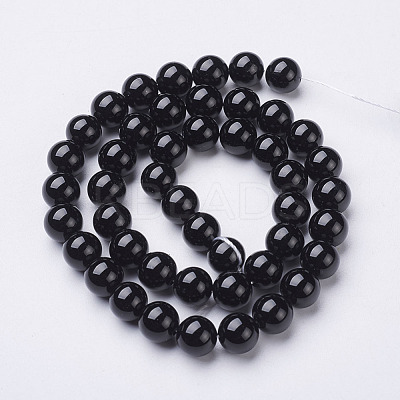Natural Dyed & Heated Black Onyx Round Beads Strands X-GSR8mmC097-1