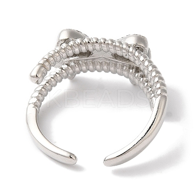 Bowknot Brass Micro Pave Clear Cubic Zirconia Open Cuff Rings for Women LS-RJEW-C098-02P-1