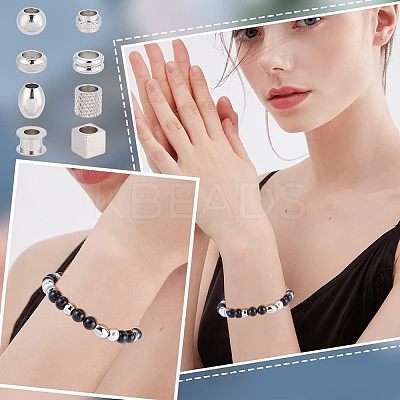 48Pcs 8 Style 304 & 201 & 303 Stainless Steel European Beads STAS-UN0040-02-1