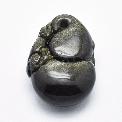 Natural Golden Sheen Obsidian Pendants G-P360-06-1
