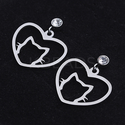201 Stainless Steel Kitten Dangle Stud Earrings EJEW-T008-JN740-1