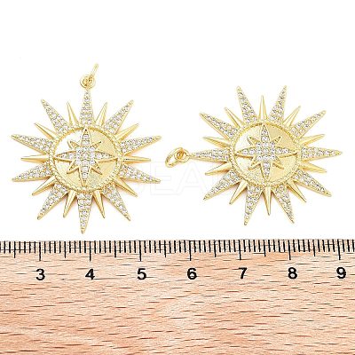 Sun Rack Plating Brass Micro Pave Clear Cubic Zirconia Pendants KK-NH0001-06B-G-1