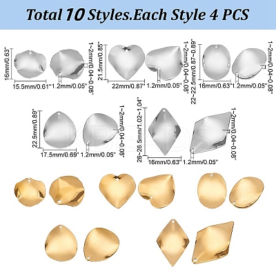 40Pcs 10 Styles 304 Stainless Steel Pendants STAS-PH0004-57-1