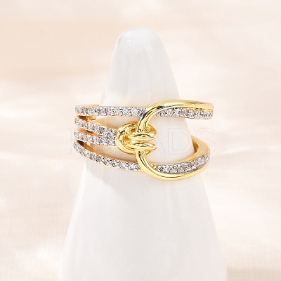 Brass Micro Pave Cubic Zirconia Cuff Rings for Women RJEW-C140-09G-1