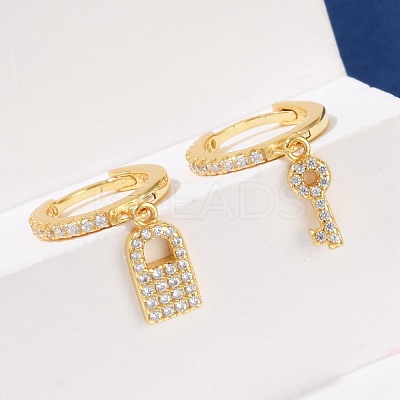 Lock & Key 925 Sterling Silver Micro Pave Clear Cubic Zirconia Hoop Earrings for Women EJEW-G427-01G-03-1