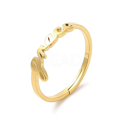 Ion Plating(IP) 304 Stainless Steel Word Frace Adjustable Ring RJEW-L107-020G-1