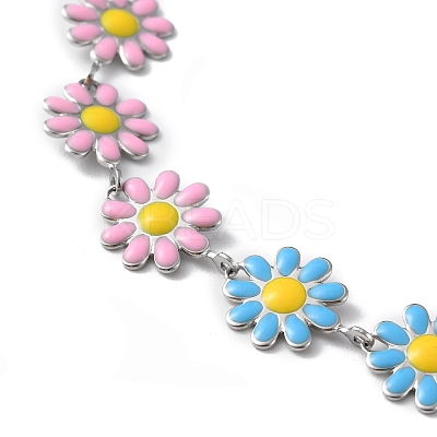 Enamel Daisy Link Chain Necklace NJEW-P220-01P-07-1