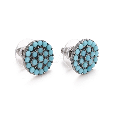 Bohemian Synthetic Turquoise Flat Round Stud Earrings LS-EJEW-H085-06B-1