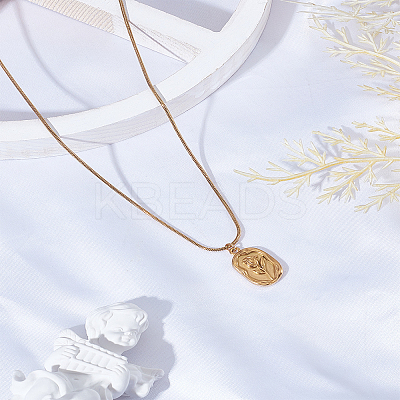 1Pc Stainless Steel Embossed Flower Oval Pendant Necklaces for Women NJEW-LP0002-92-1
