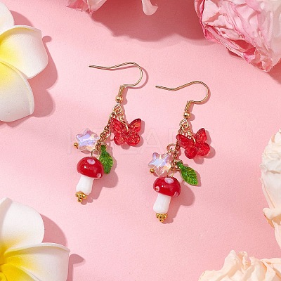 304 Stainless Steel Butterfly & Mushroom Dangle Earrings for Women EJEW-JE06235-01-1