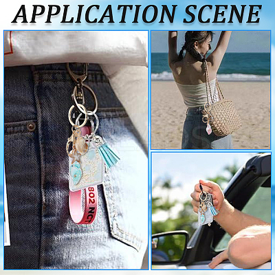 6Pcs 6 Colors Luminous Acrylic Conch Starfish Pendants Keychain AJEW-SP0001-42-1