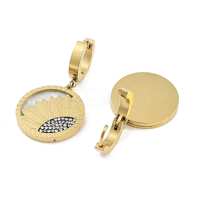 Flat Round with Sunflower 304 Stainless Steel Dangle Earrings EJEW-L283-058G-1