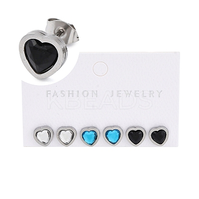 3 Pairs 3 Colors 304 Stainless Steel Heart Stud Earrings for Women EJEW-K279-07P-01-1