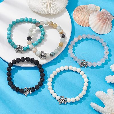 Natural & Synthetic Mixed Gemstone Stretch Bracelets for Women BJEW-JB10087-1