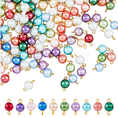 150Pcs 5 Colors Glass Imitation Pearl Connector Charms FIND-HY0001-86-1