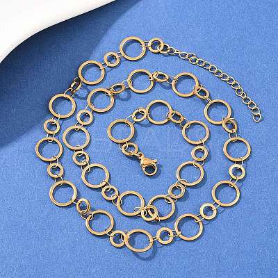 304 Stainless Steel 10mm and 14MM Ring Link Chain Necklaces NJEW-P343-02C-G-1
