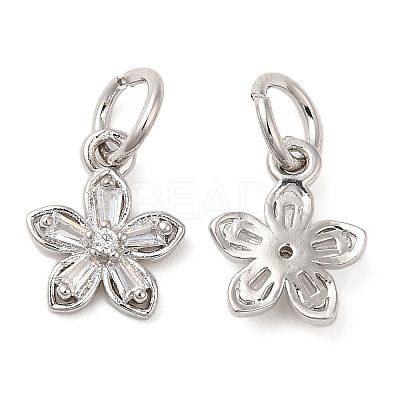 Rack Plating Brass Pave Clear Cubic Zirconia Flower Charms KK-Z026-11P-1