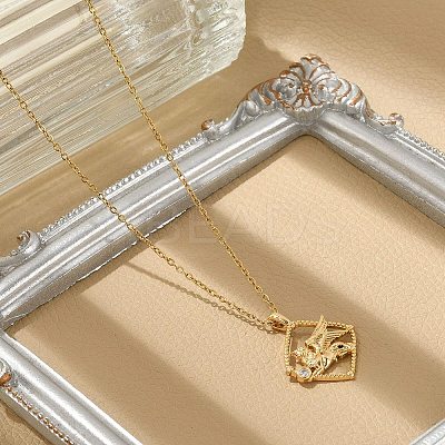 Brass Clear Cubic Zirconia Pendant Necklaces for Women LS-NJEW-R018-02G-02-1