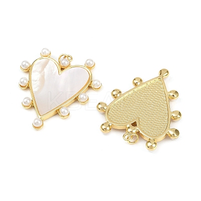 Brass Pave Natural White Shell Pendants KK-S526-65G-1