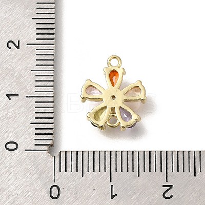 Brass Pave Glass Flower Connector Charms KK-M295-17G-03-1