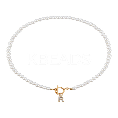 1Pc Brass Clear Cubic Zirconia Letter Pendant Necklaces NJEW-LP0001-32R-1