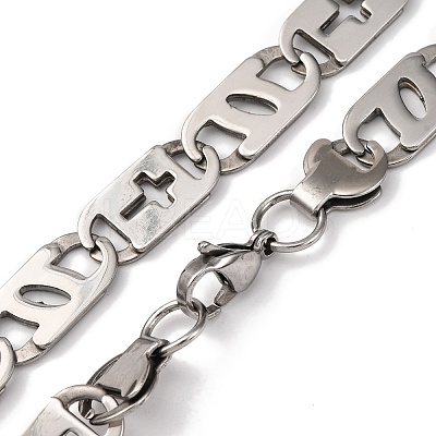 201 Stainless Steel Oval Mariner Link Chain Necklace NJEW-F222-37P-02-1