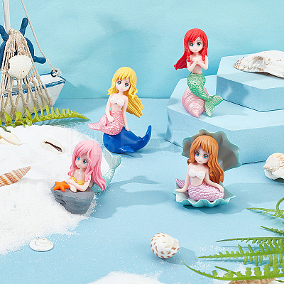 12Pcs 4 Styles Mermaid Resin Display Decorations DJEW-GA0001-45-1