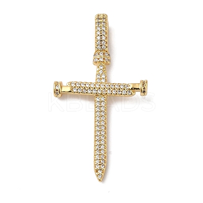 Rack Plating Brass Micro Pave Clear Cubic Zirconia Pendants KK-B092-05G-1