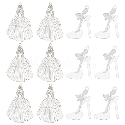 100Pcs 2 Style 201 Stainless Steel Stilettos Filigree Pendants STAS-DC0007-96-1