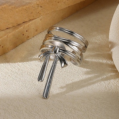 304 Stainless Steel Open Cuff Rings for Women LS-RJEW-U060-01M-P-1