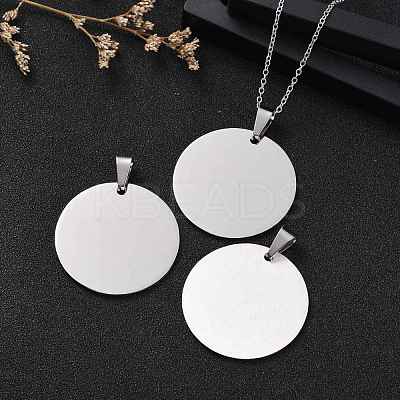 Tarnish Resistant DIY Materials 201 Stainless Steel Flat Round Hand Stamping Blank Tag Pendants STAS-O044-125-1