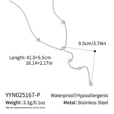 European 304 Stainless Steel Pave Clear Cubic zirconia Flat Round Tassel Y Necklaces LS-AL6614-2-1