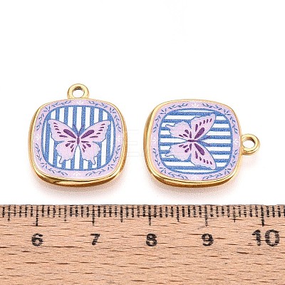 Printed Style 304 Stainless Steel Square Pendants STAS-T071-25C-G-1