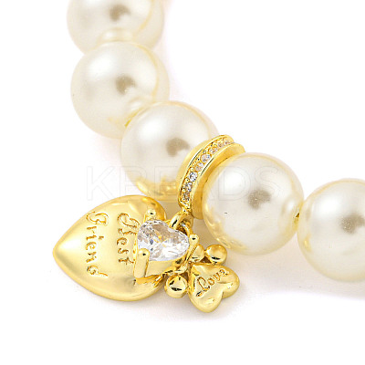 Rack Plating Round Brass & ABS Imitation Pearl Beaded Bracelets BJEW-P322-15G-1